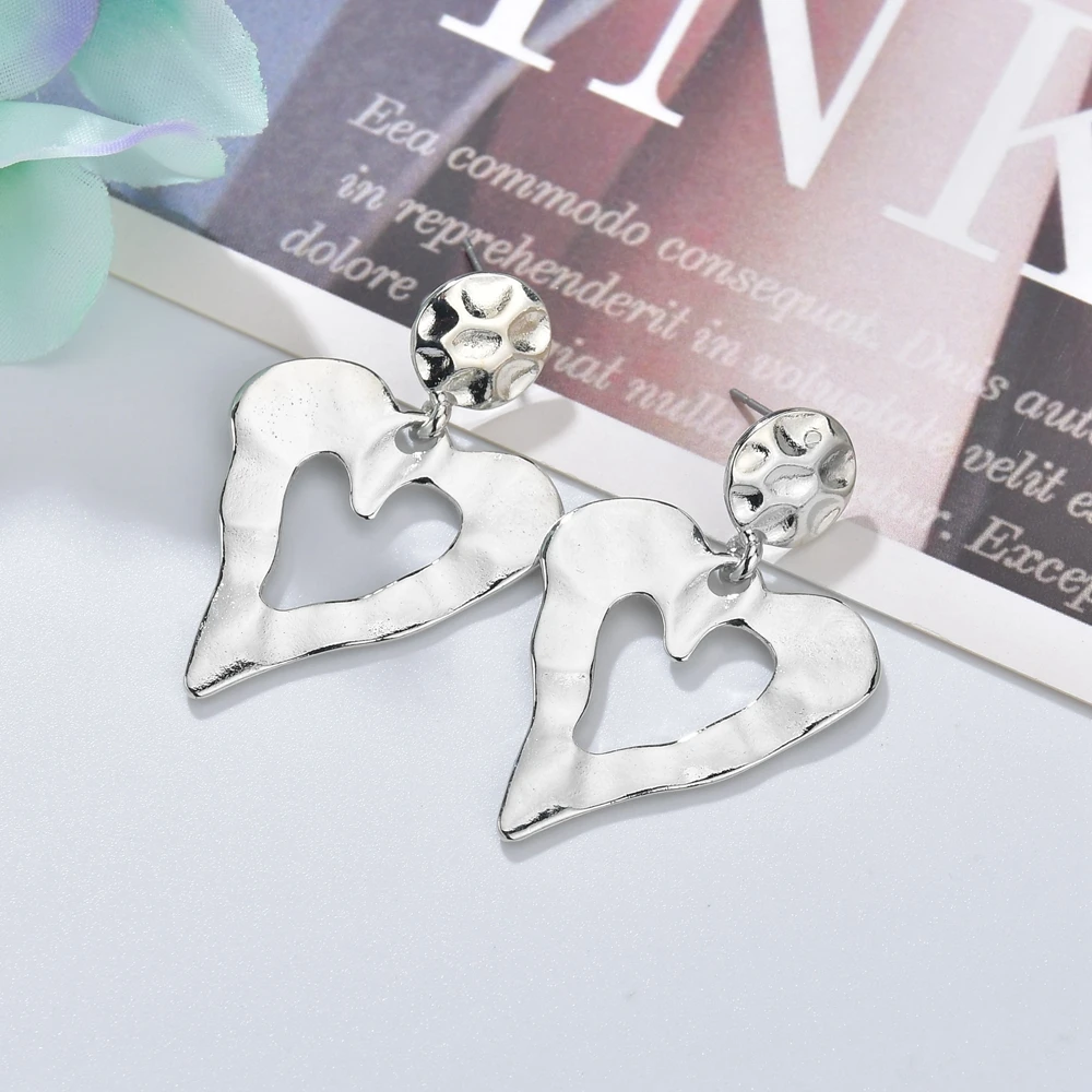 2019 New Design Women Statement Jewelry Gold Silver Color Irregular Love Heart Alloy Drop Earrings For Accessories | Украшения и