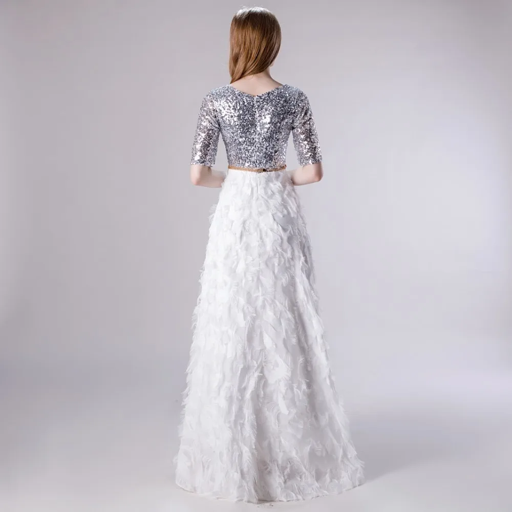 Платье для выпускного вечера Vivian's Bridal серебристое белое контрастное платье с