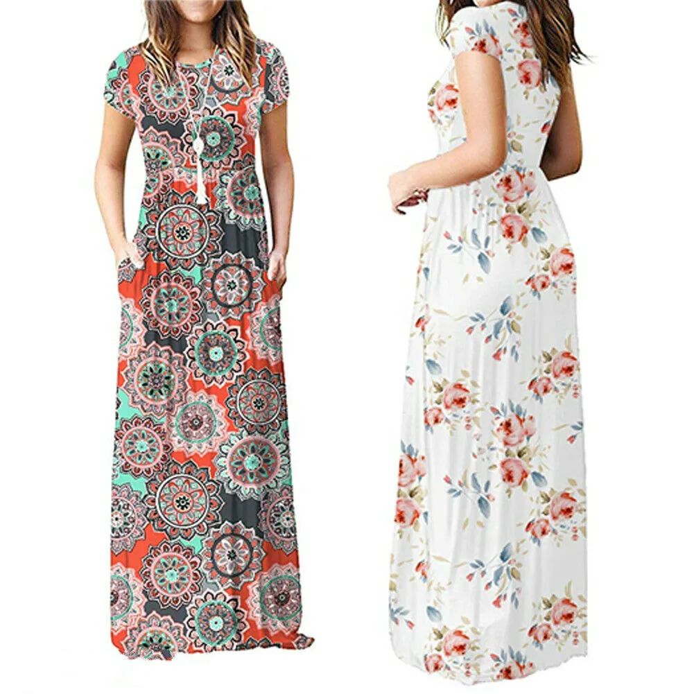 Женское Праздничное Платье макси с коротким рукавом и цветочным принтом в стиле