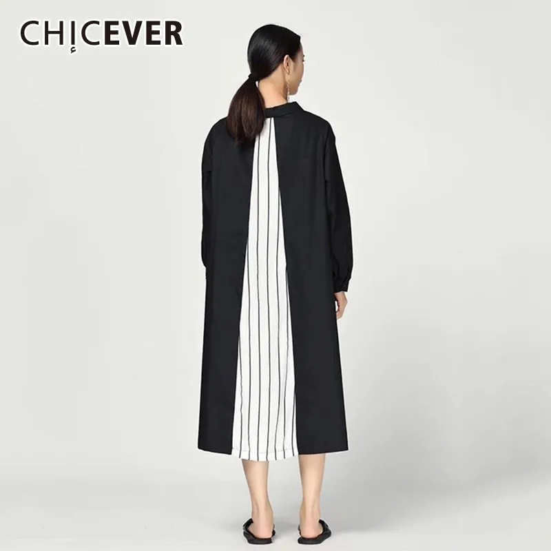 CHICEVER весеннее женское платье с отложным воротником длинным рукавом пэчворк