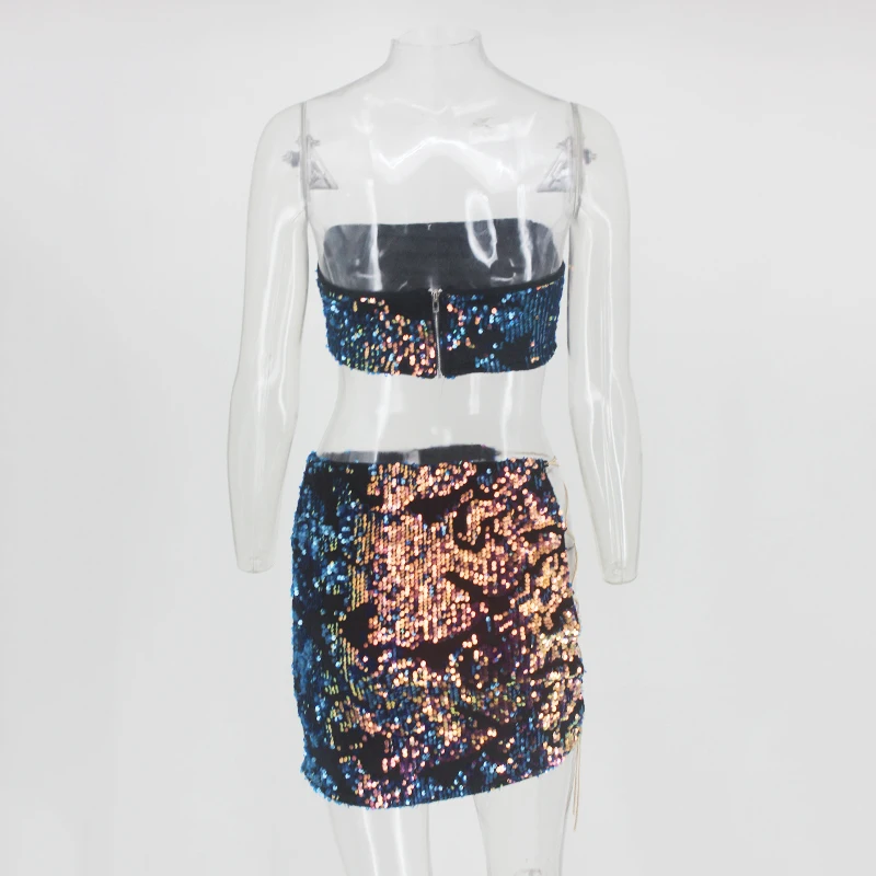 Сексуальный комплект из 2 предметов с блестками без бретелек вырезами Женский