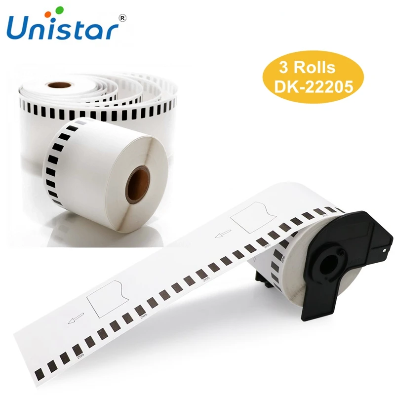 Unistar 3 рулона DK 22205 адресные метки совместимый для Brother термальная бумага 62 мм с