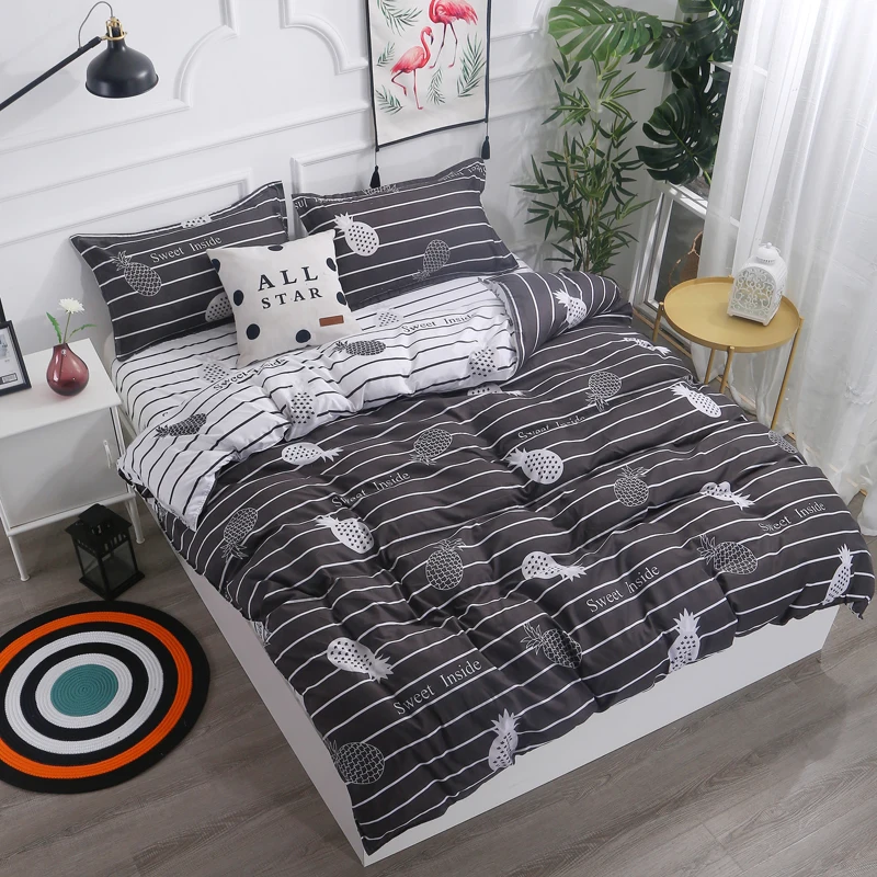 Online Bianco Nero Ananas 4 Pezzi Set Biancheria Da Letto Twin Queen King Size Bambini Ragazzi Adolescenti Striscia Copripiumino Lenzuola Federe Biancheria Da Letto