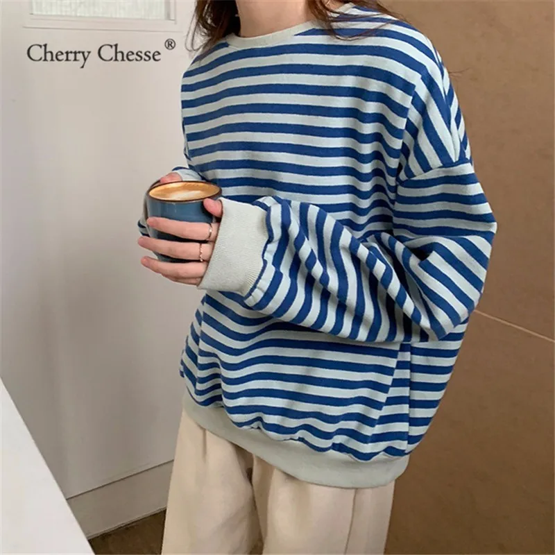 Cherry Chesse элегантный дизайн полосатый для женщин Толстовка флисовые толстовки
