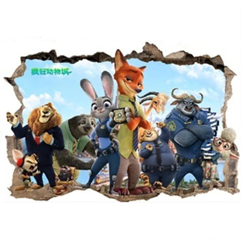 Crazy Animal City movie poster забавный кролик 3d сломанные виниловые настенные наклейки