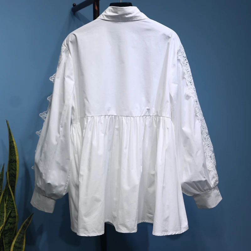 2019 Новая мода кружева Перспектива Лоскутная белая рубашка для женщин Женская
