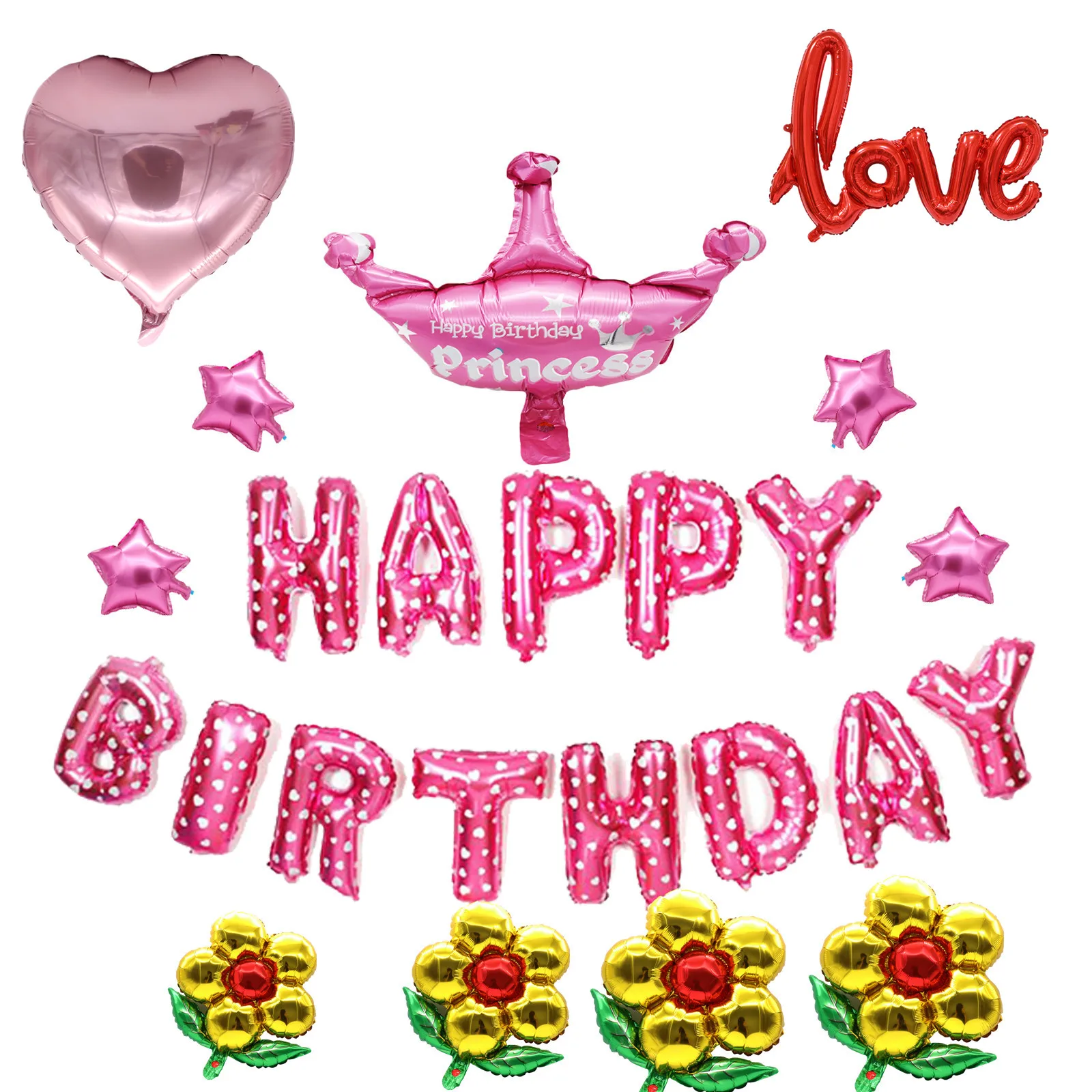 Love Heart shape Aluminum foil balloon baby shower backdrop decoration star crown flower party event hanging | Дом и сад