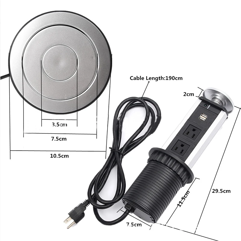 3500 Вт 220 В 16A электрическая 3 штепсельная розетка 2 USB Выдвижная кухонная