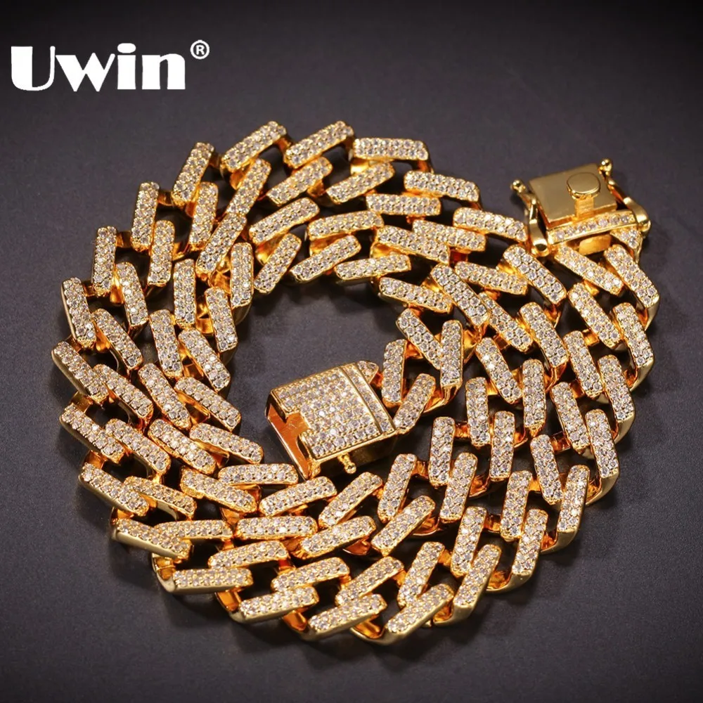 

UWIN Fashion Jewelry 14mm Prong Cuban Necklaces Iced Out CZ Necklace Gold/White Color Hiphop Jewelry For Men Drop Shipping