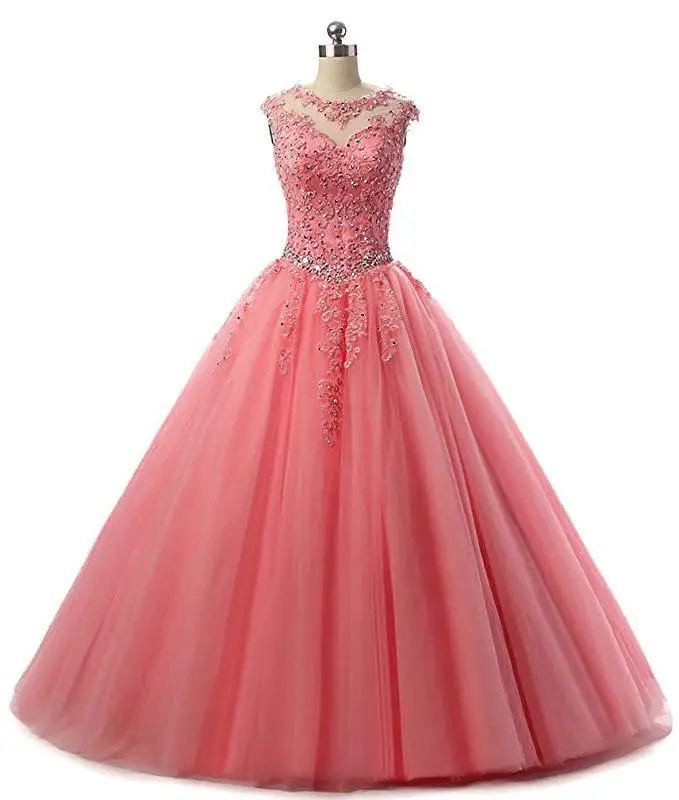 Платье Quinceanera арбузно красное платье для взрослых с аппликацией розовое милое 16
