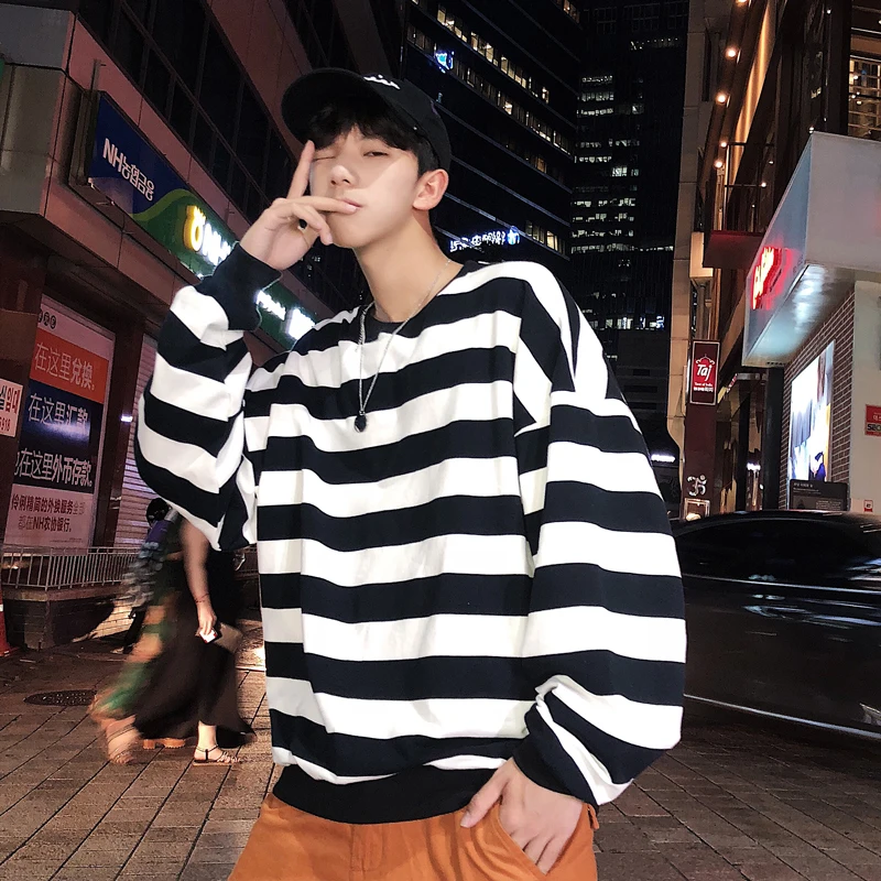 Мужские толстовки в полоску с круглым воротником Повседневный пуловер из хлопка