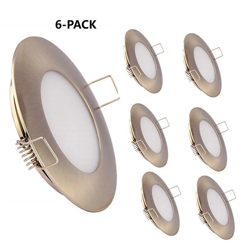 Topoch LED Recessed Downlight 6-Pack DC12V 3W 240LM Ultra Thin Light for RV Boat House Compact Full Aluminum Silver/White/Nickel