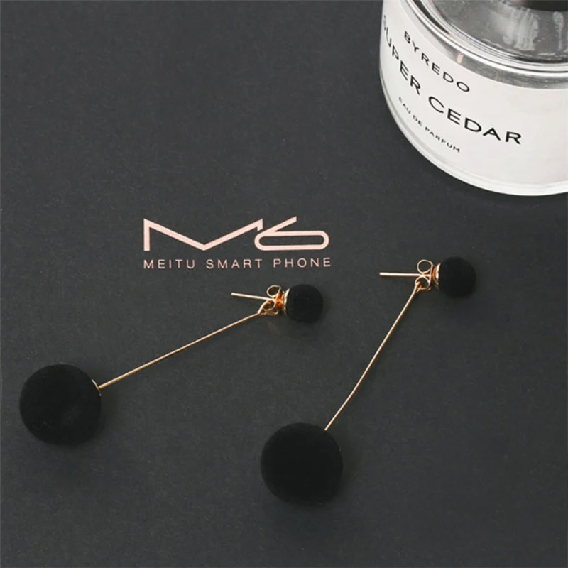 Fashion Red Gray Plush Ball Drop Earrings For Women Velvet Round 4 Color Long Tassel Statement Ear Jewelry JN0252 | Украшения и