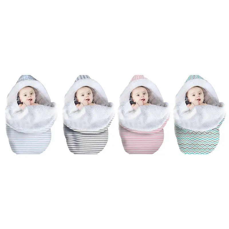 4 Colors Baby Stroller Fleece Lined Sleeping Bag Thickened Cotton Hooded Warm Wrapped Infant Swaddle Blanket |