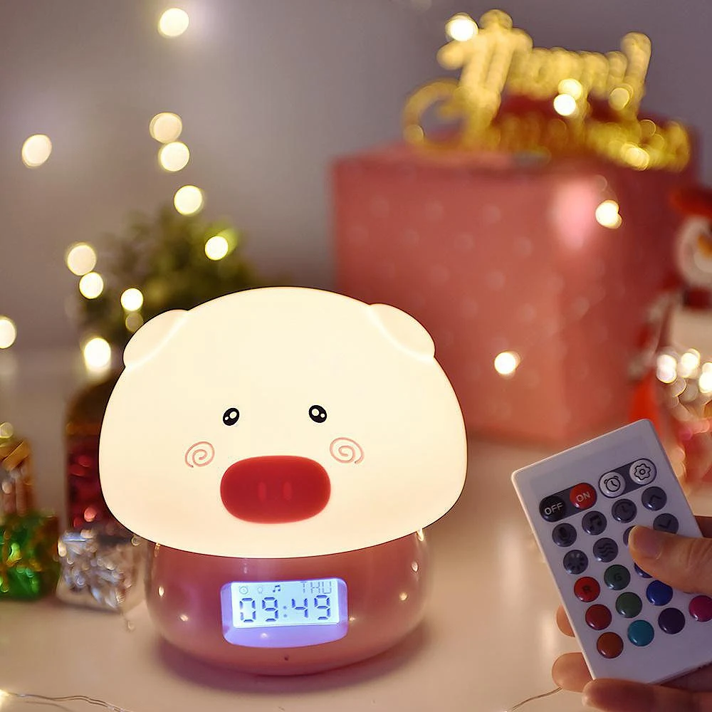 Kids Bedroom Usb Charging Alarm Clock Night Light Easy Setting Remote Control Soft Pat Cute Colorful Decorative Led Cartoon Pi | Дом и сад