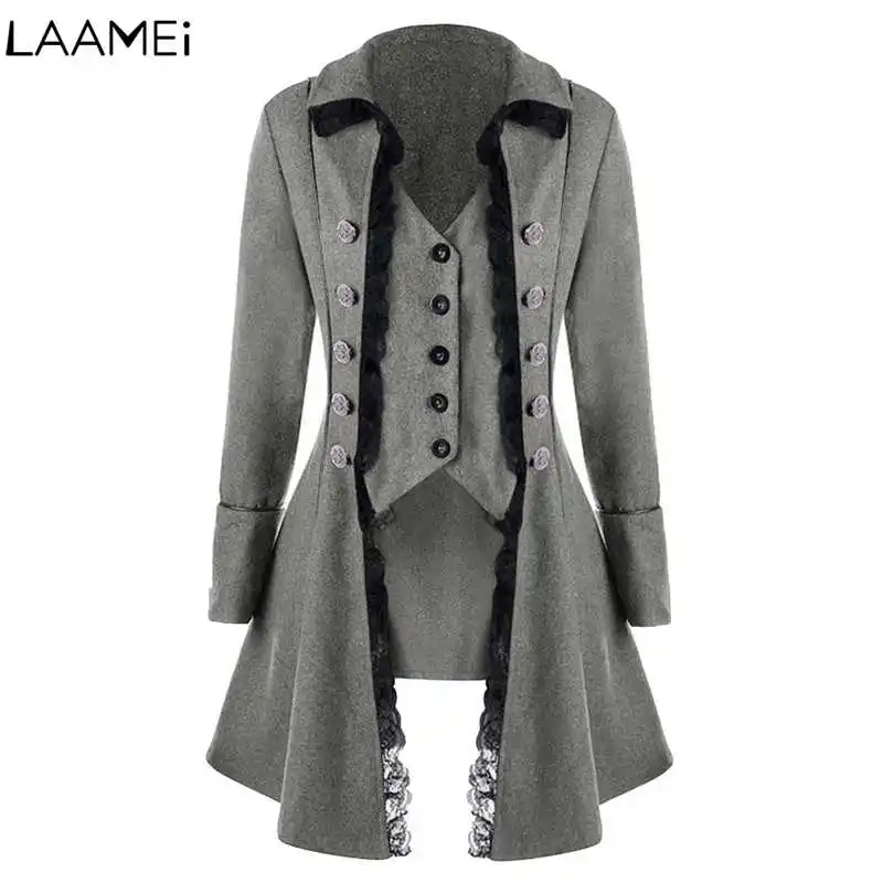 Laamei/Женская осенне-зимняя однотонная куртка с длинными рукавами в средневековом