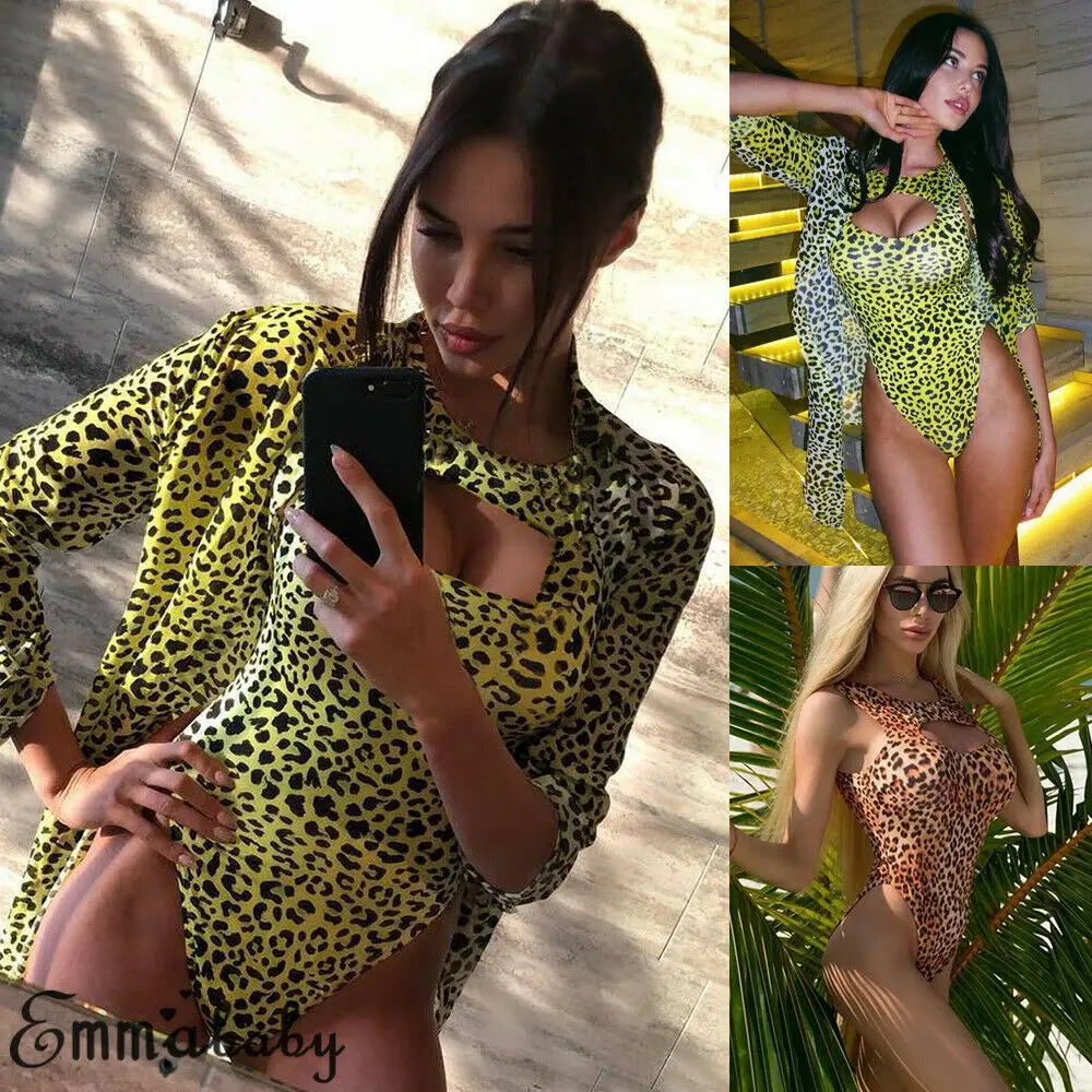 Новинка 2019 женский сексуальный леопардовый Цельный купальник с вырезами +