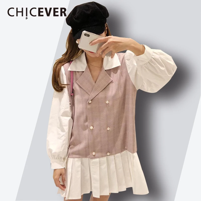 Женское винтажное платье CHICEVER с длинным рукавом и плиссированной кромкой