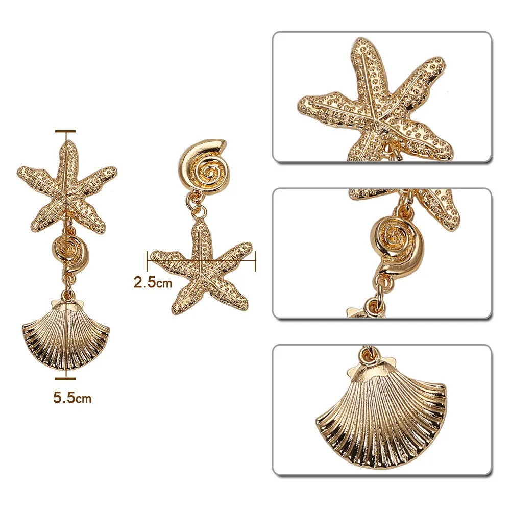 Fashion Women Gold Starfish Conch Big Circle Drop Earrings High Quality Bohemian Style Shell Dangle | Украшения и аксессуары