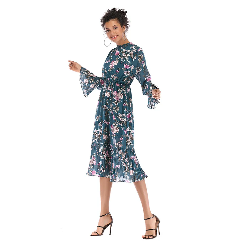 Женское платье 2019 Ранняя весна с рукавами шифоновое цветочный длинным рукавом