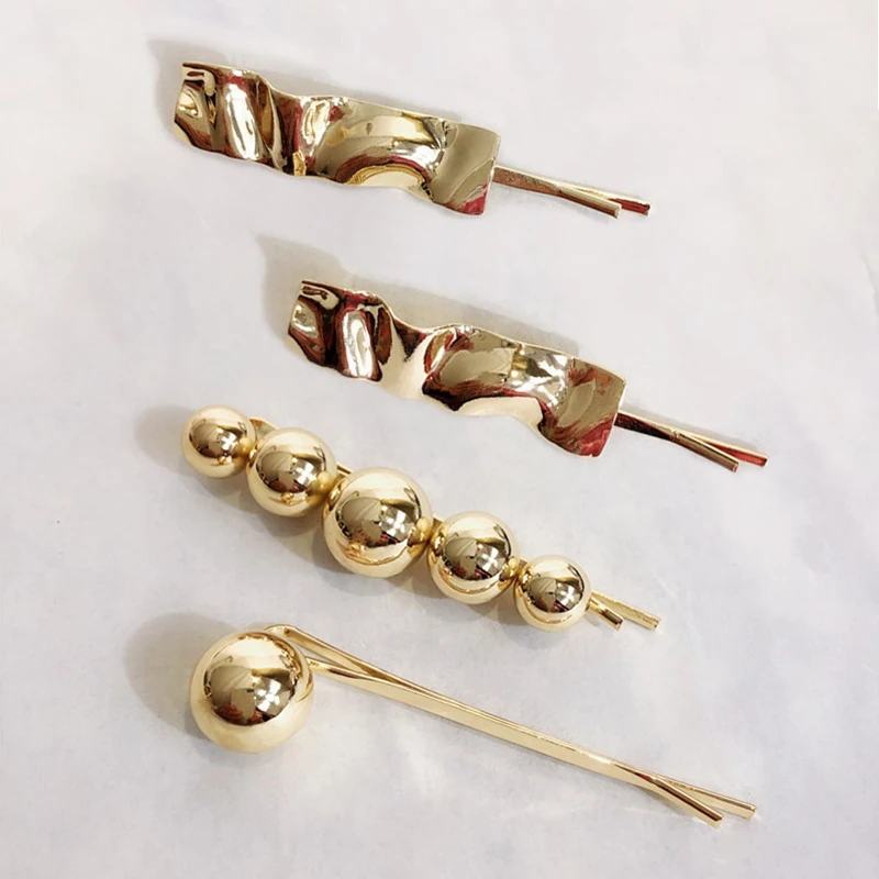 

Fashion New 2pcs/Set Geometric Ball Metal Gold Color Hairpins Women Girls Hair Clips Irregular Hair Accessories