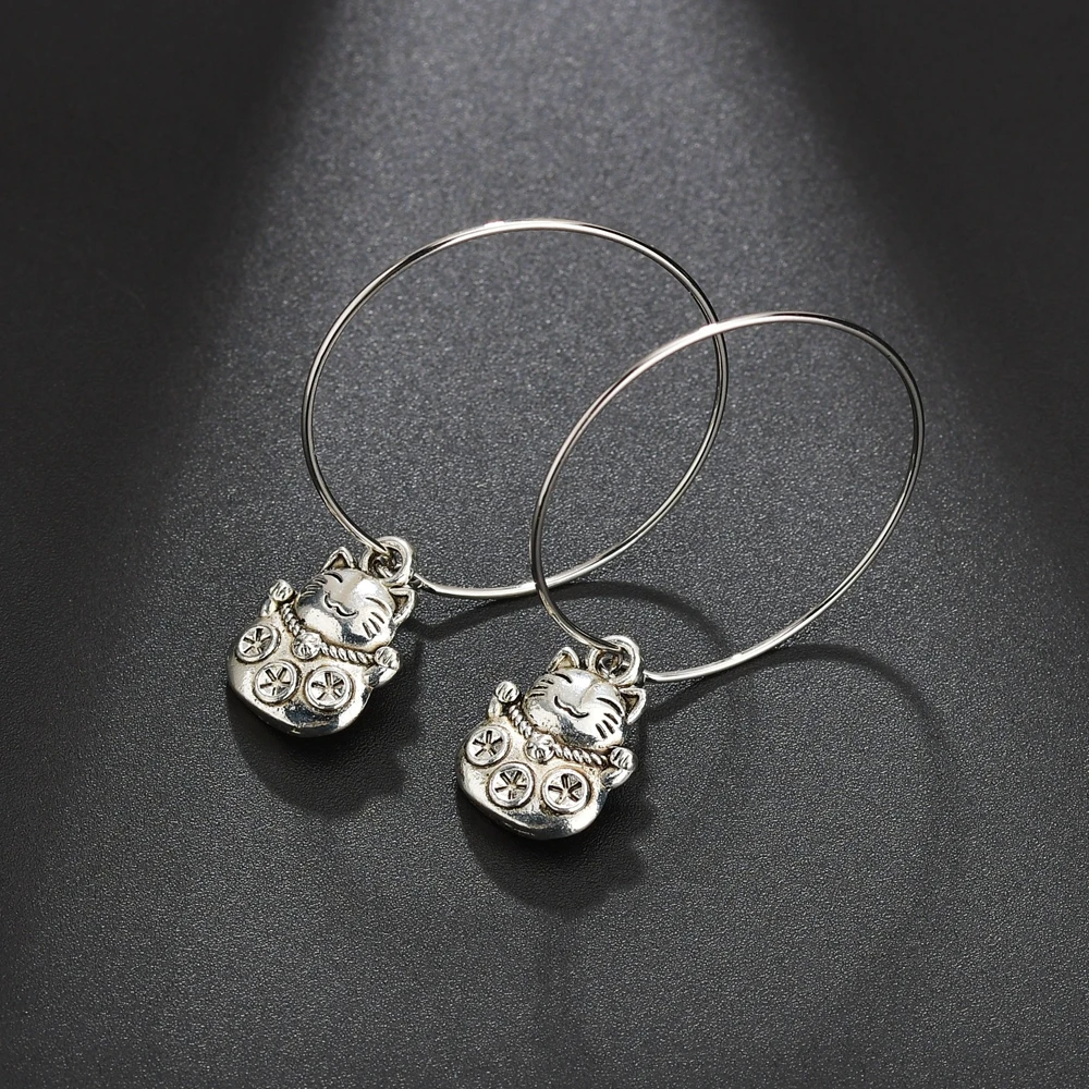 Серьги Котенок с цветочным рисунком и смайликом из мультфильма большие длинные