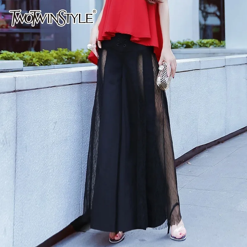 Женские длинные широкие брюки TWOTWINSTYLE с высокой талией кружевные лоскутные