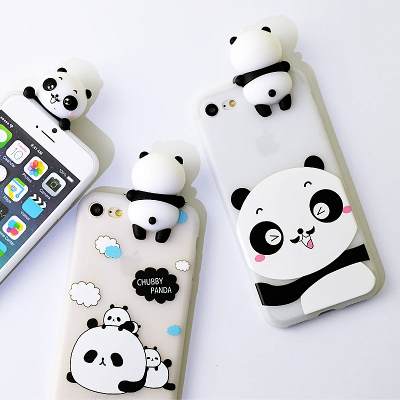 KISSCASE Cute Panda Case For iPhone X 6S 7 8 Plus Silicone Phone With String Transparent Coque 6 Funda |