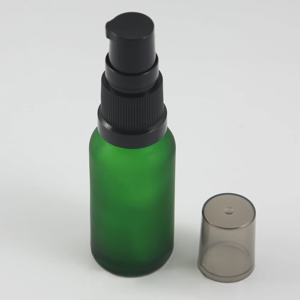 fancy glass bottle 20ml packaging cosmetic with pump empty green frosted 20cc | Красота и здоровье