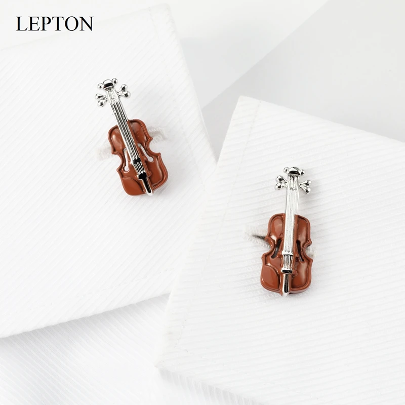 

Lepton Brown Violin Cufflinks For Mens Business High Quality Classic Music Cufflinks Wedding Birthday for Man Best Gift