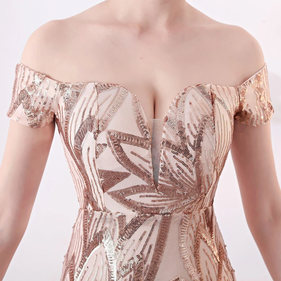 Vestido De Noche Simple Abiti Da Cerimonia Donna милые короткие рукава Русалка с блестками Длинные