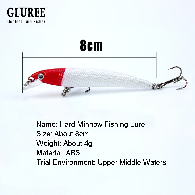 GLUREE 8cm 4g Fishing Lure 3D Fish Eye Artificial Baits Minnow Hard Lures Fake Bait Swimbait Crankbait Tackle 6 Color | Спорт и