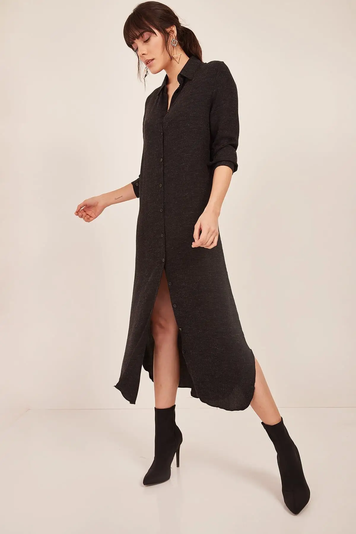 Ola Women Anthracite Wool Viscose Shirt Dress ELB-19000033 | Женская одежда