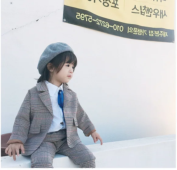 Милый ребенок девушки плед кардиган с коротким Комплект из 2 предметов Костюмы