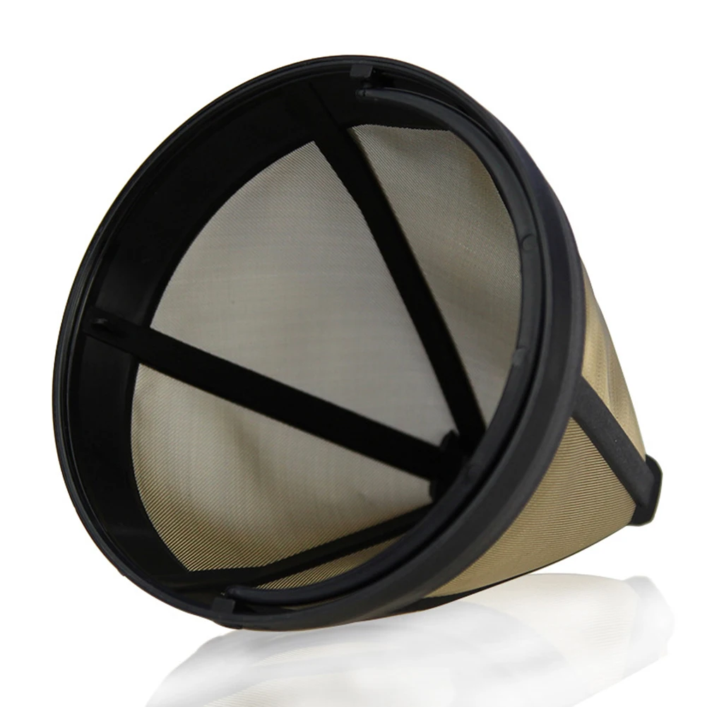 

Washable Handle Coffee Filter Stainless Steel Reusable Coffee Filter Cone-Style Refillable Gold Mesh Cafe Maker Machine Tool