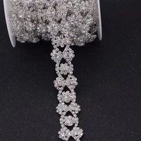 5yardslot silver rhinestones trimmings for wedding dress belt sash appliques crystal sew on flower women clothings diy sew on