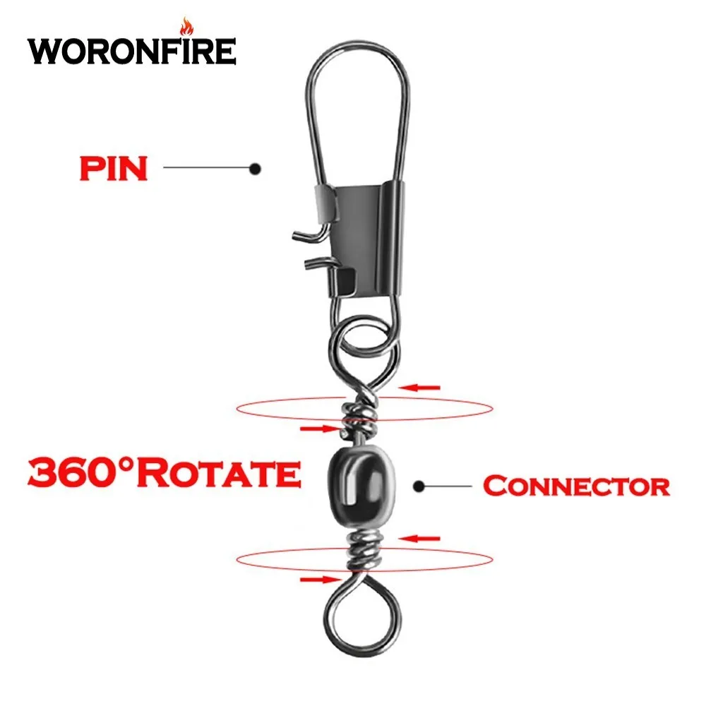 50pcs/Lot Stainless Steel Fishing Connector Pin Bearing Rolling Swivel 1#2#4#6#8#10#12#14# Lure Tackle FishHook Accessorries images - 6