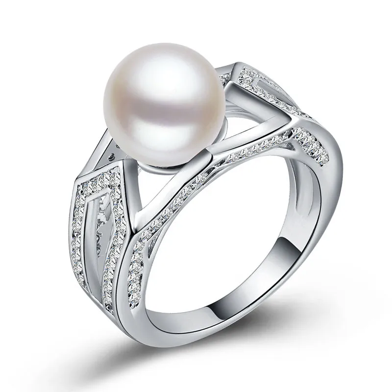

Huitan Classic Wedding Anniversary Ring with Created White Pearl Luxury Valentines Gift Fashion Cocktail Party Rings for Women
