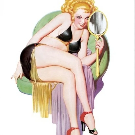 Pinup девушка блондинка глядя на зеркало плакат печать (24x36)|Таблички и знаки| |