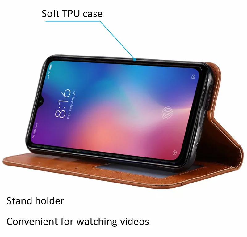 Кожаный чехол-книжка с отделением для карт Xiaomi Mi9 Business Coque Capinha Mi 9 SE Explorer