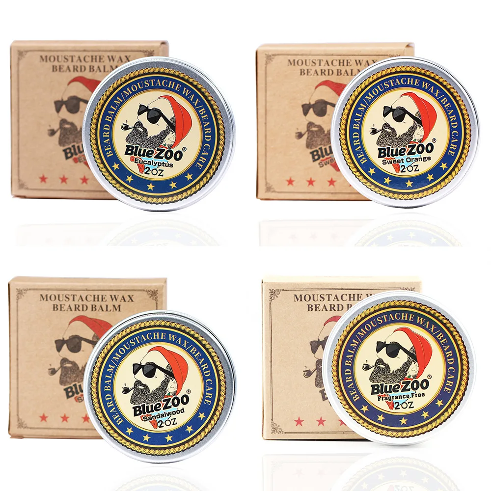 

BlueZoo 4PCS/SET Natural Beard Wax 4 Tastes Balm Hair Loss Products Beard Growth Wax 60g