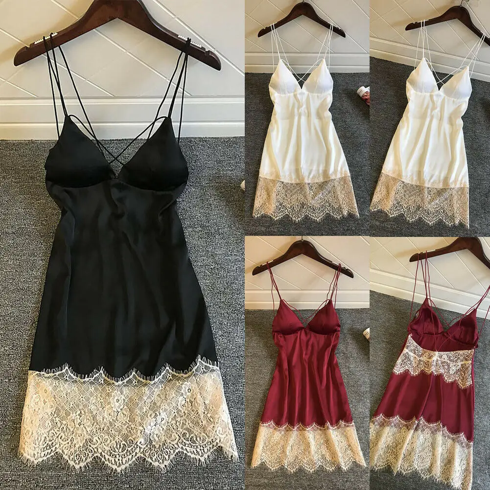 2019 Новые горячие Для женщин атласные шелковые ремень ночное белье ночная рубашка