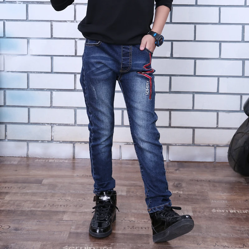 Для мальчиков джинсы 2019 Весна Детские Повседневное зауженные Pants.4Y 15Y дети письмо