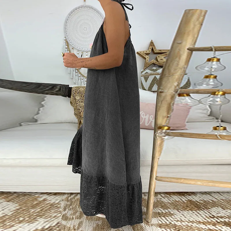 Женское длинное свободное платье макси повседневное цветочное кружевное