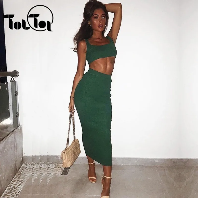 Summer Dress Women Sleeveless Solid 2 Piece Slim Strapless Party Long Sexy Clubwear Female Vestido | Женская одежда