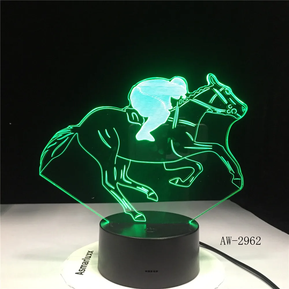 Horse Racing Model 3D Night Light USB Novelty Gifts 7 Colors Changing LED Desk Table Touch Base Lamp Kids Gift Dropship AW-2962 | Лампы и