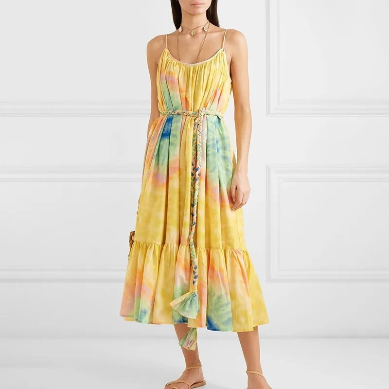 Платье без рукавов TWOTWINSTYLE летнее миди-платье с открытыми плечами высокой талией