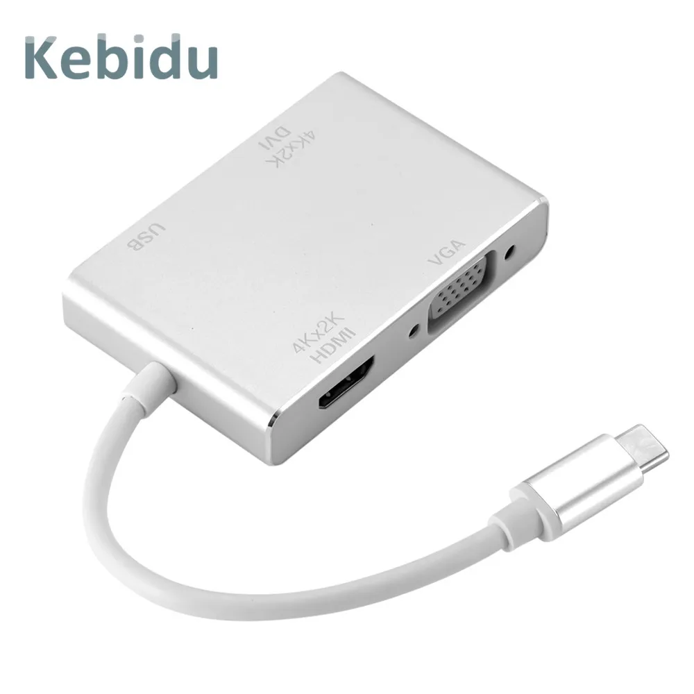 Тип C HUB разветвитель 4 в 1 к совместимому с HDMI VGA DVI USB 3 0 адаптер для ноутбуков Apple
