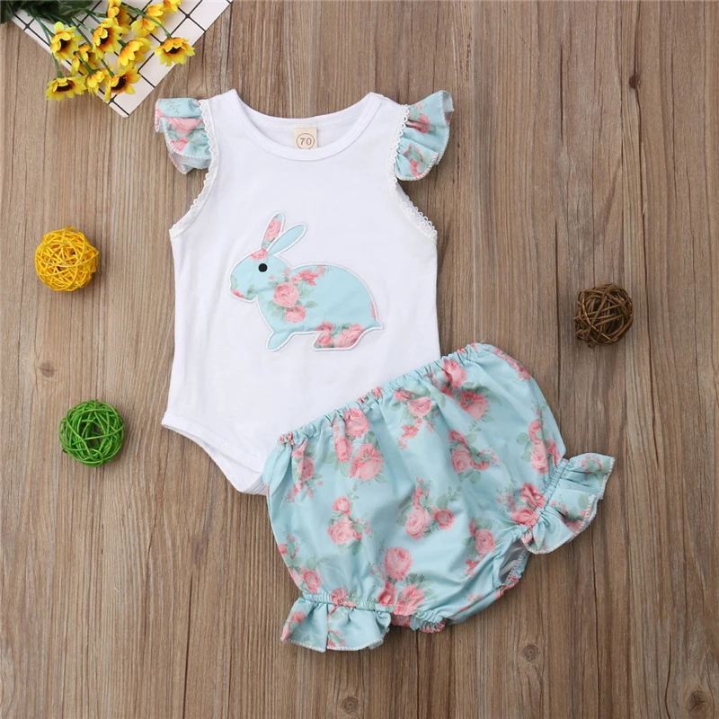 2 шт./компл. комбинезон без рукавов с принтом кролика|Комплекты одежды| |