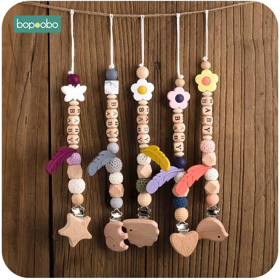 

Bopoobo 1PC Food Grade Wooden Teething Animal modeling Pacifier Chain Children Training Toys Baby Wooden Teethers DIY Crafts